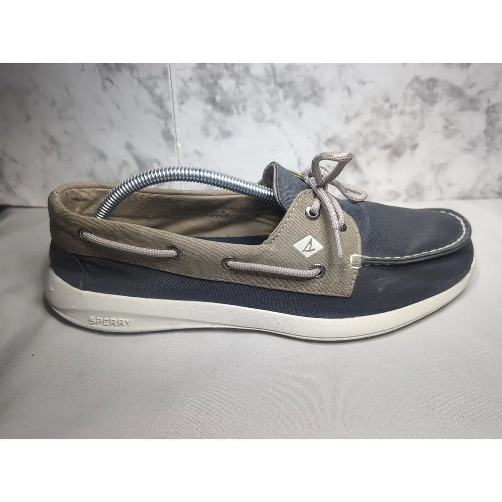 Sperry Memory Foam STS18644 Mens Size 11.5M Gray/Khaki Canvas 2 Eye Boat Shoes